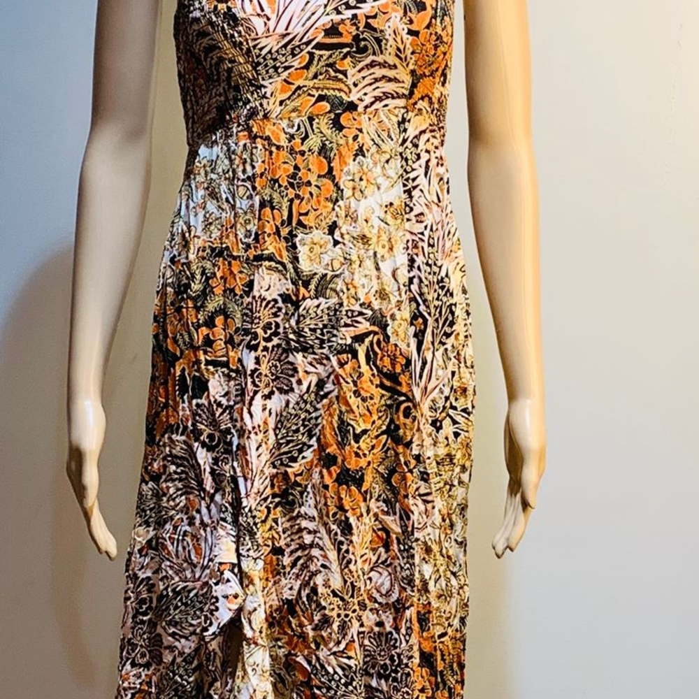 Free People Orange Gold Asymmetrical Sundress Spaghetti Strap - Picture 2 of 9